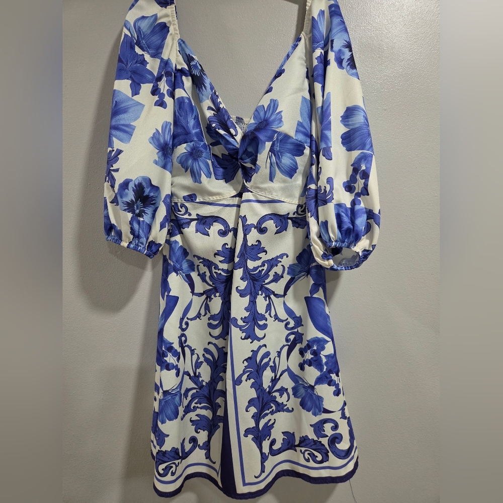 Blue Floral Cutout Mini Dress - Picture 4 of 6